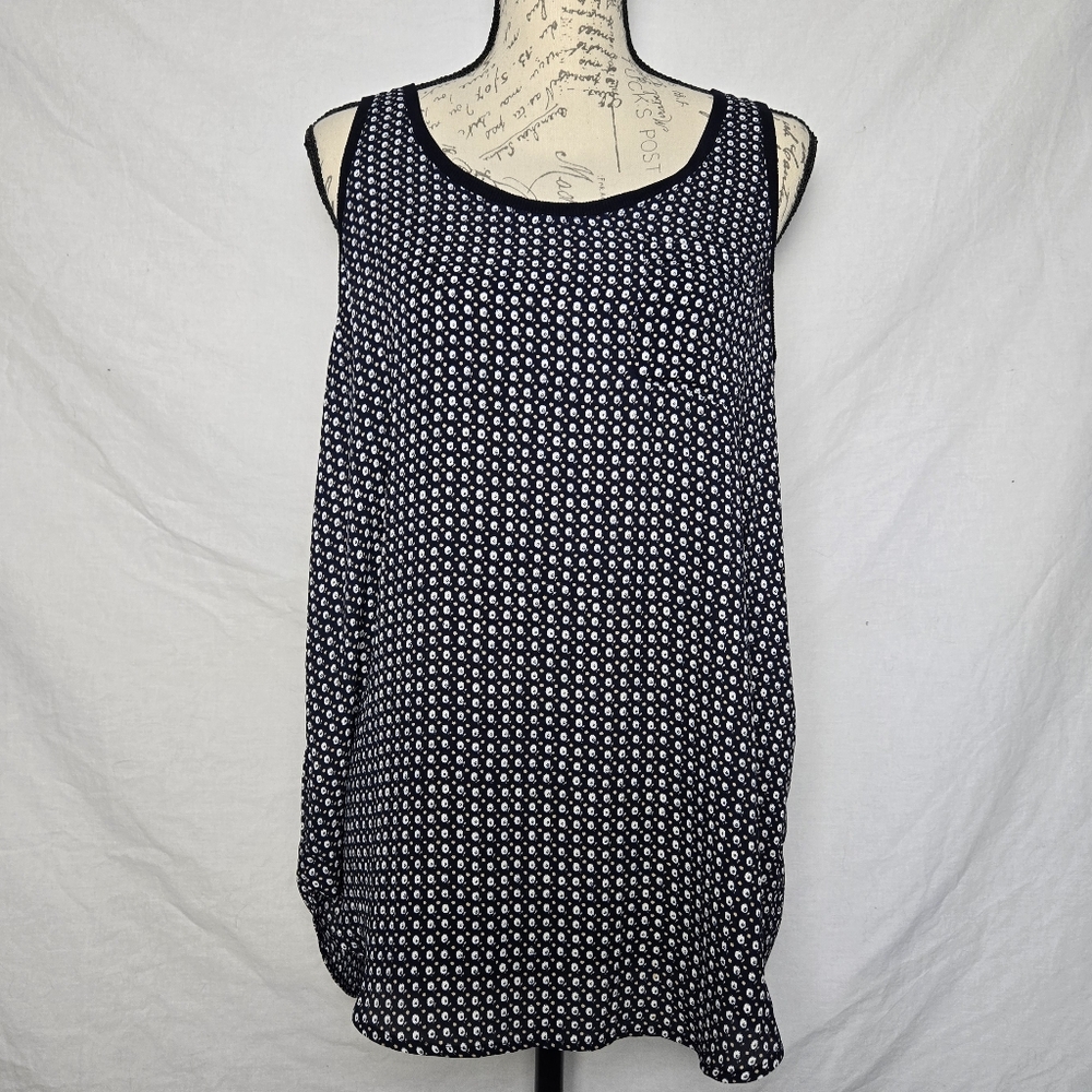 LOFT Petite Black & White Floral Dot Sleeveless Shell Tank Top - Size LP
